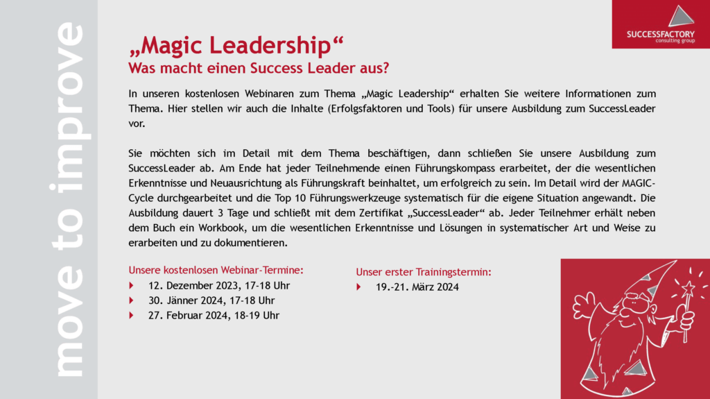Folie Magic Leadership, Beschreibungstext, was einen Success Leader ausmacht.